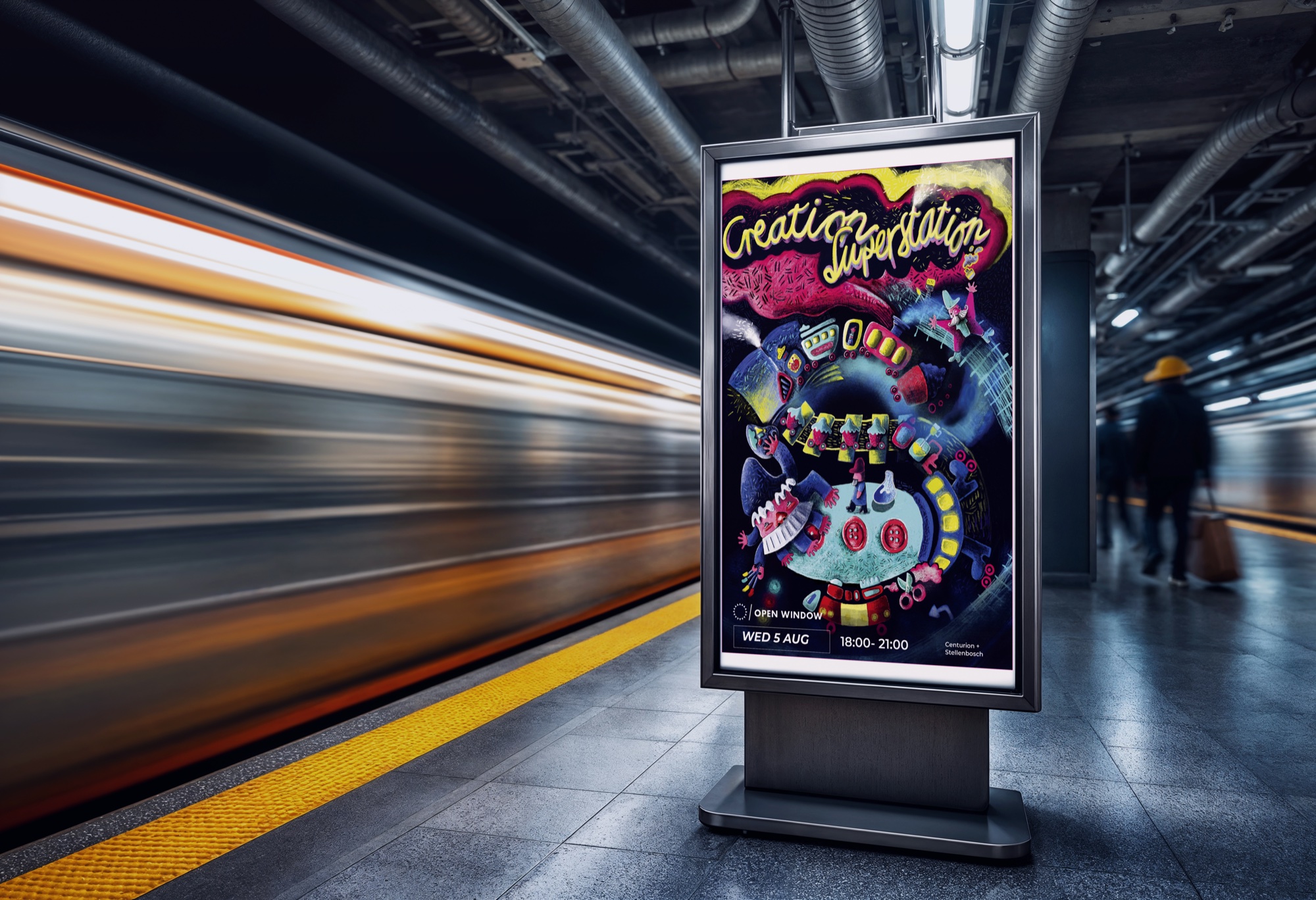 Creation Superstation poster in a subway light box