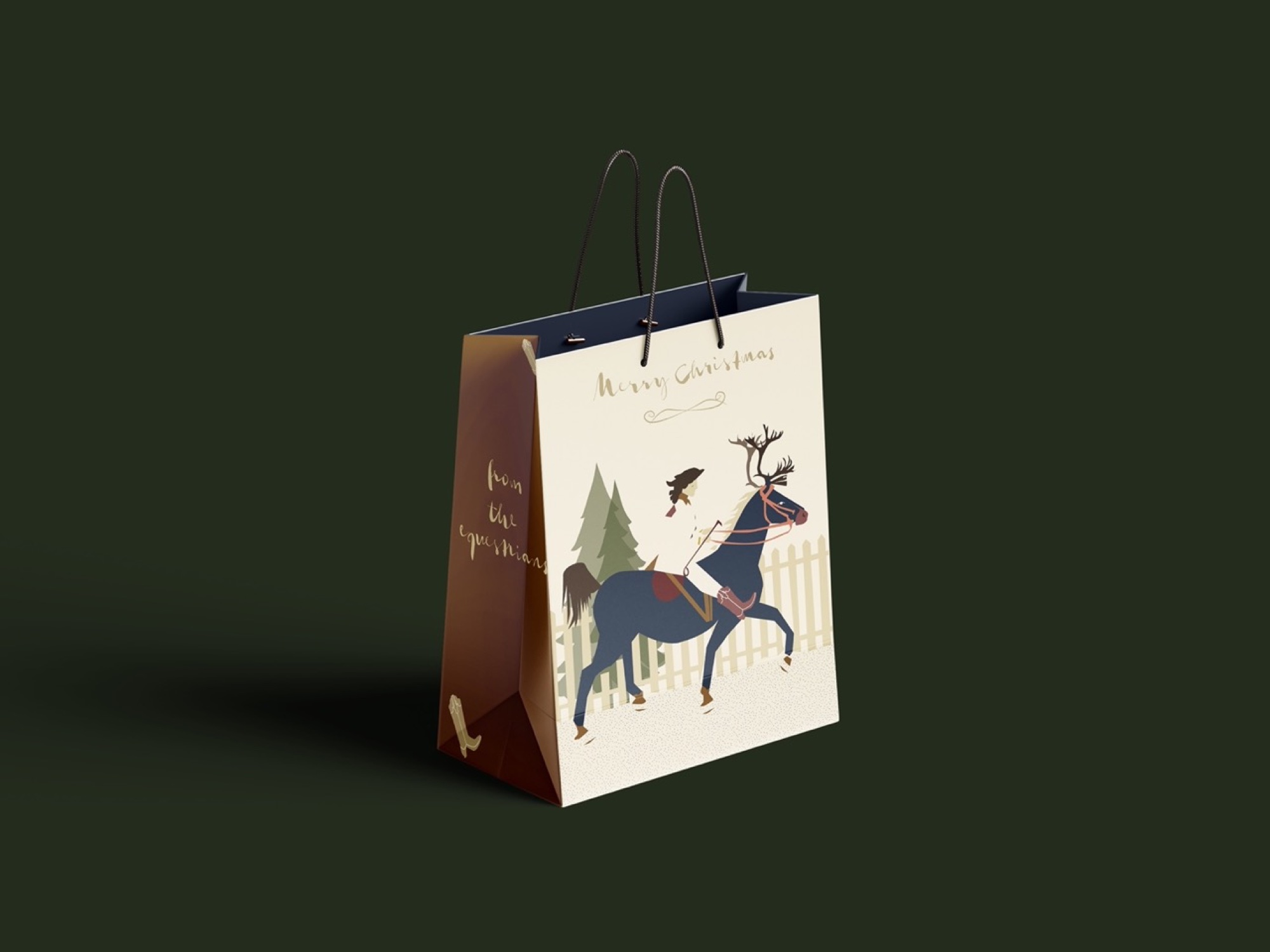Illustrated equestrian Christmas gift bag