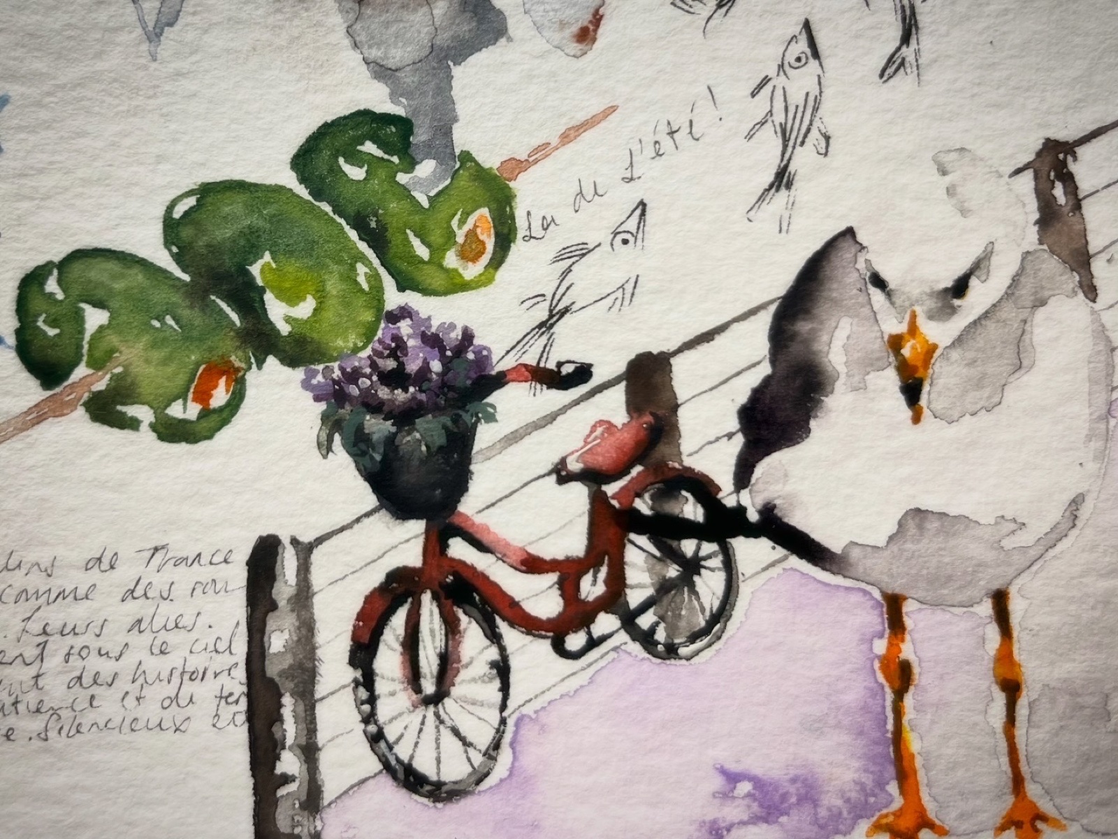 Watercolour study — bicycle with olives